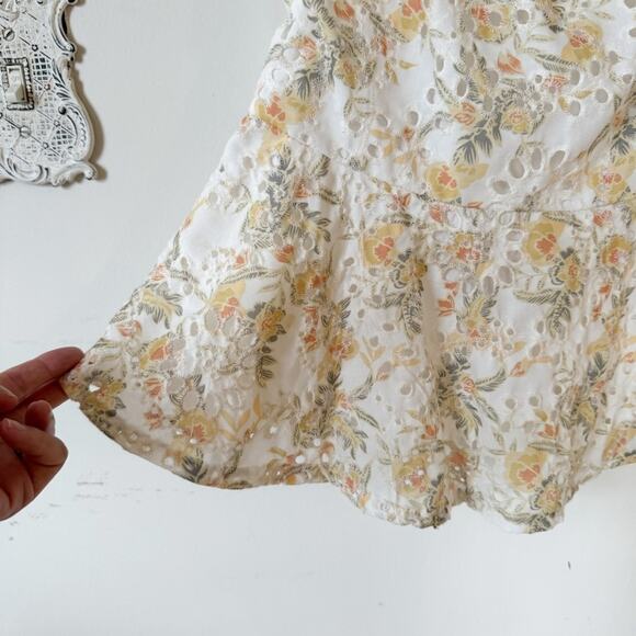 En Saison Yellow Floral Eyelet Tie Front Cut Out Puff Sleeve Smocked Dress S - Picture 8 of 13